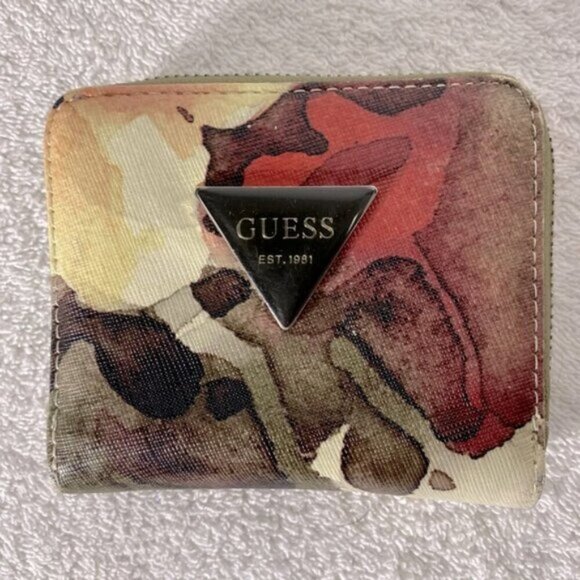 Vintage Y2K Guess Multicolour Watercolour Print Wallet with Guess Logo - Picture 1 of 15